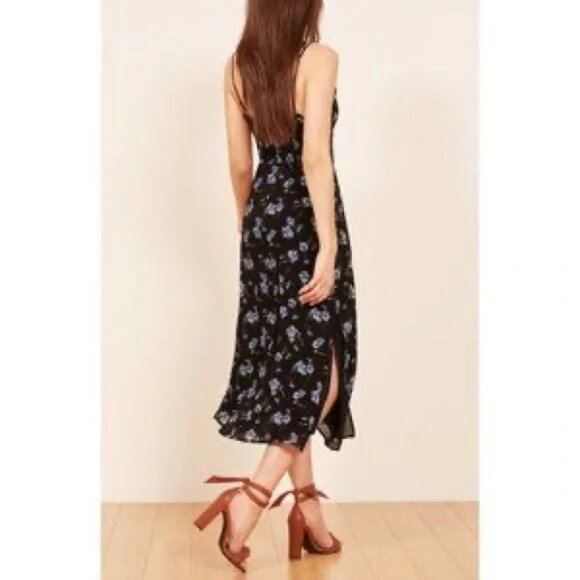 Rare Reformation Cassandra Floral Midi Slip Dress – Black/Blue, Size 2 - Picture 3 of 6